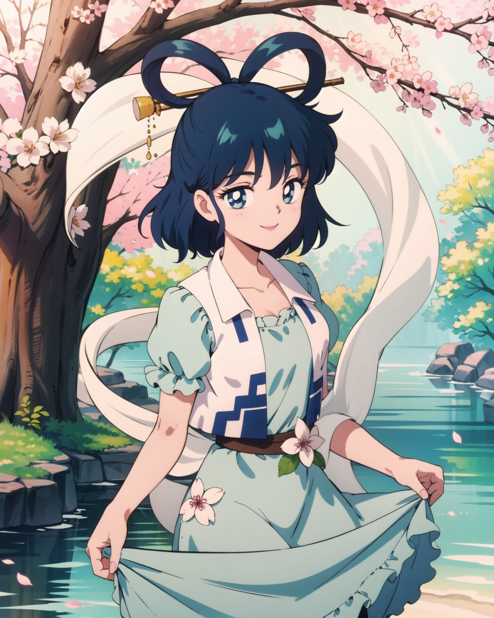00303-2475412499-, 1girl, kaku seiga, solo, (blue hair_1.2), hair ornament, blue eyes, (shawl_1.2), dress, hair stick, flower, smile, hair rings,.png